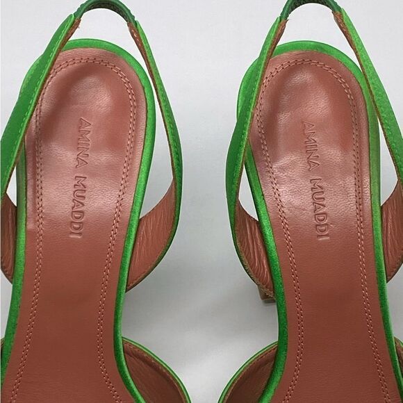 Amina Muaddi  Begum 95MM Satin & Crystal-Adorned Slingback Pumps size 37.5 - Picture 5 of 14